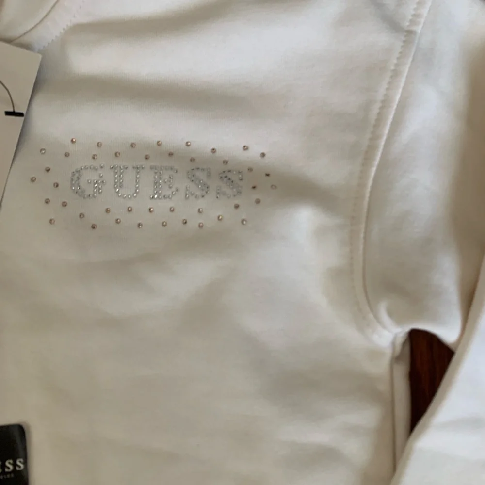 Guess White Rhinestone Logo Zip-Up Hoodie